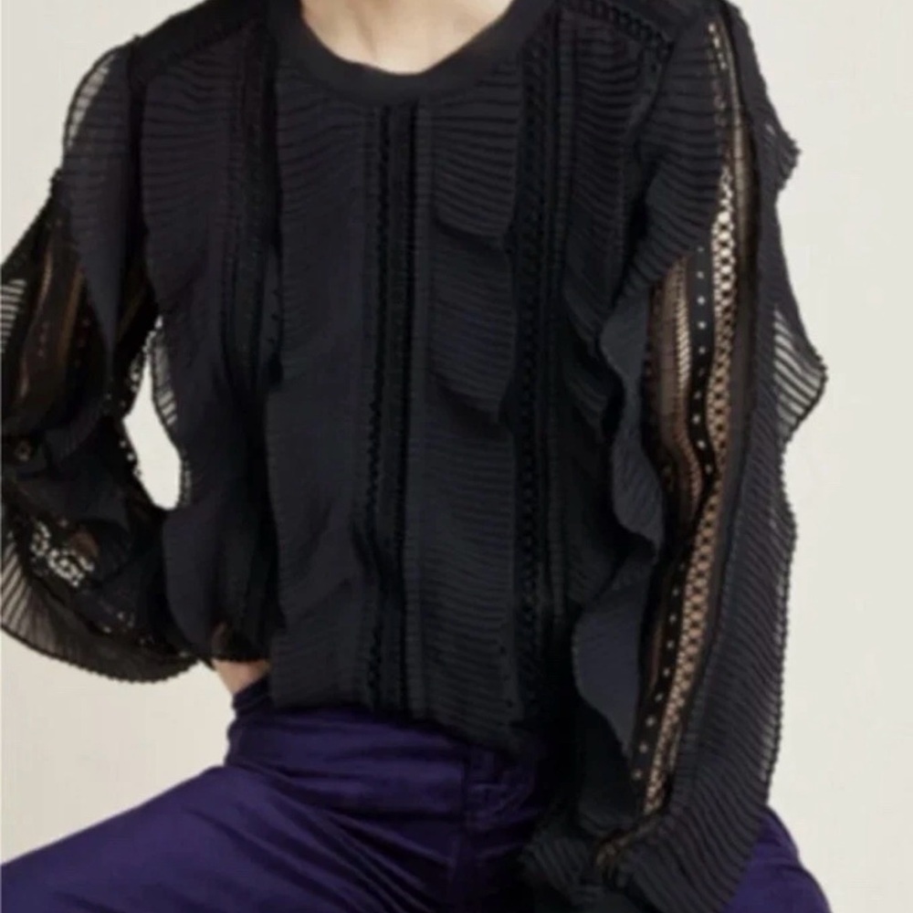 Anthropologie Black Ruffled Blouse. Daniel Rainn. S